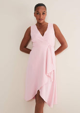 Julissa Sleeveless Ruffle Wrap Midi Dress Soft Pink