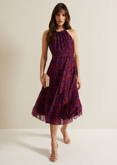 Gillian Halterneck Midi Dress Violet/Multi