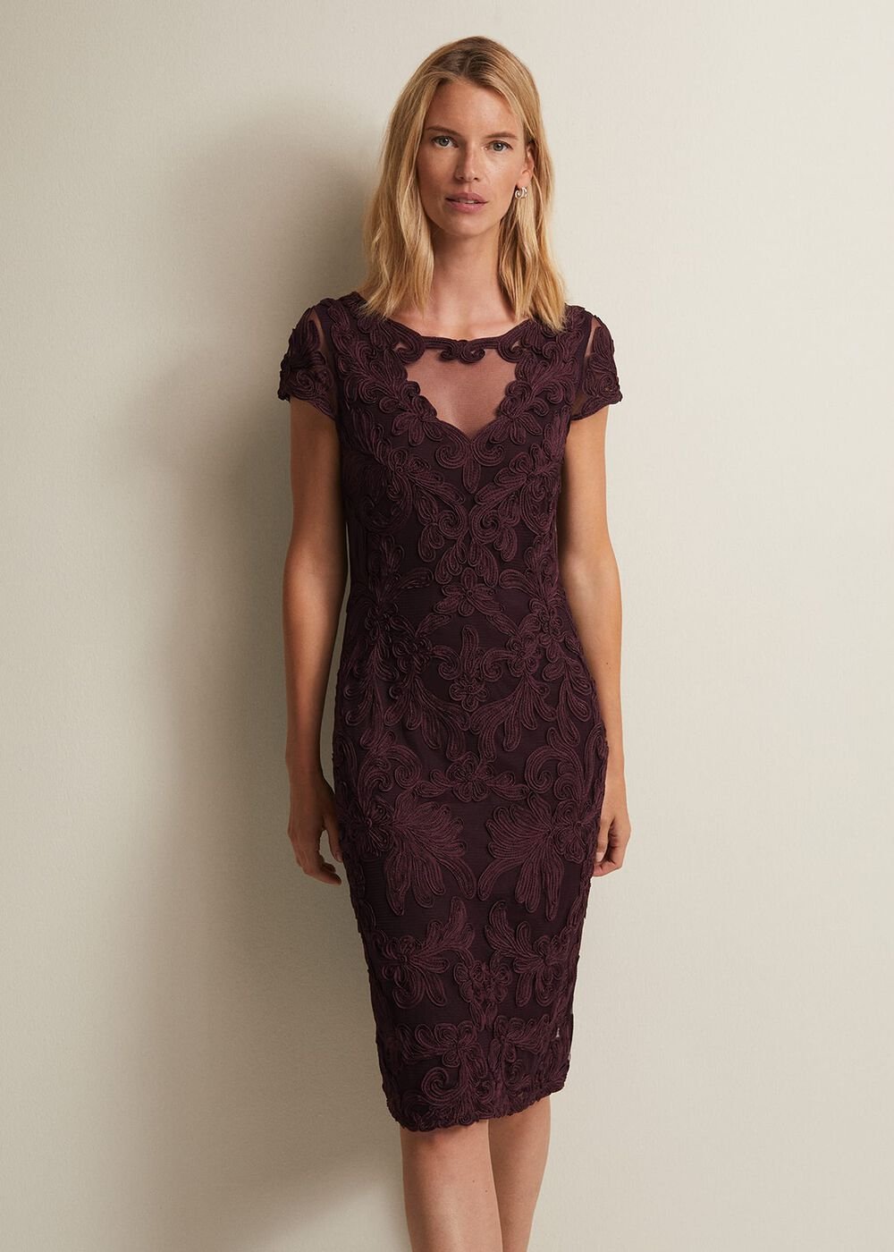 Agatha Berry Tapework Midi Dress Berry