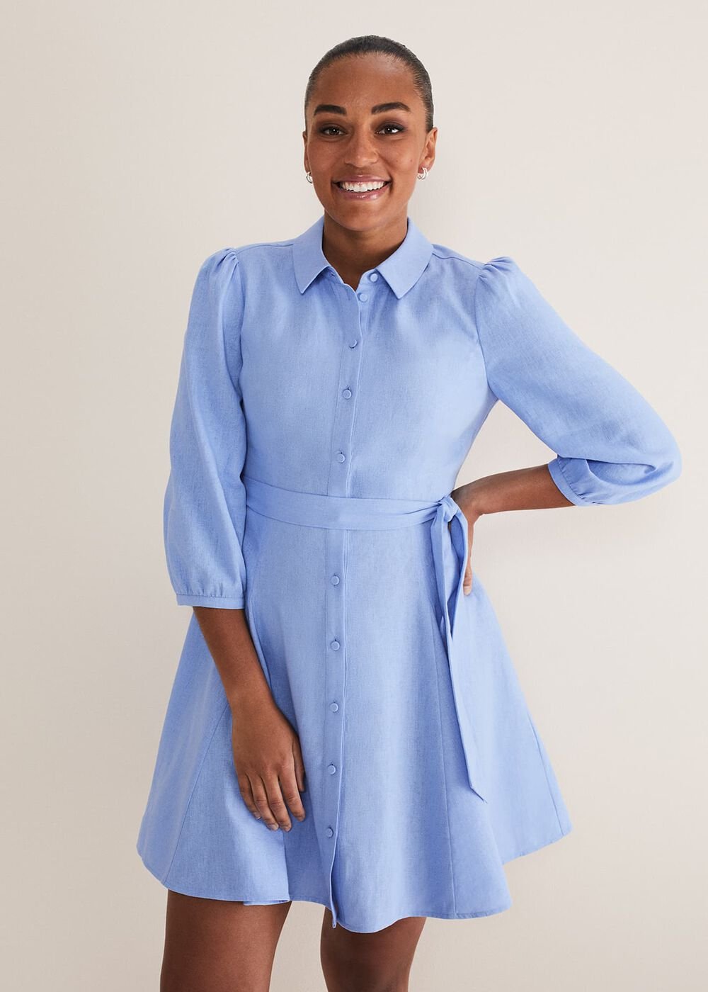 Lucie Linen Shirt Dress Pale Blue