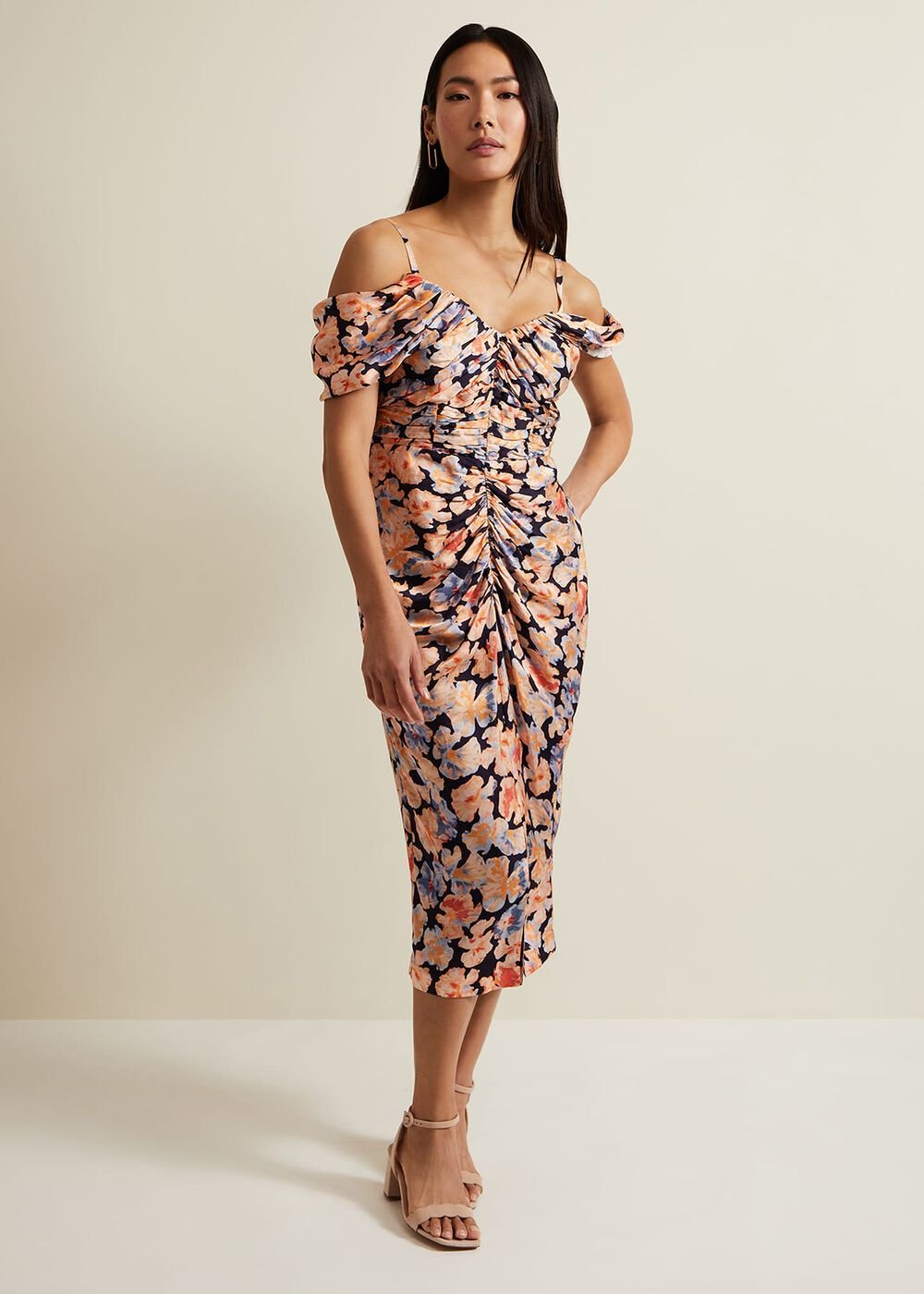 Prudence Cold Shoulder Midi Dress Multi-Coloured