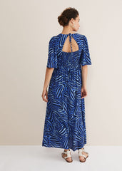 Ayesha Zebra Print Midi Dress Blue