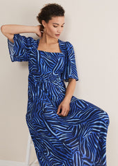 Ayesha Zebra Print Midi Dress Blue