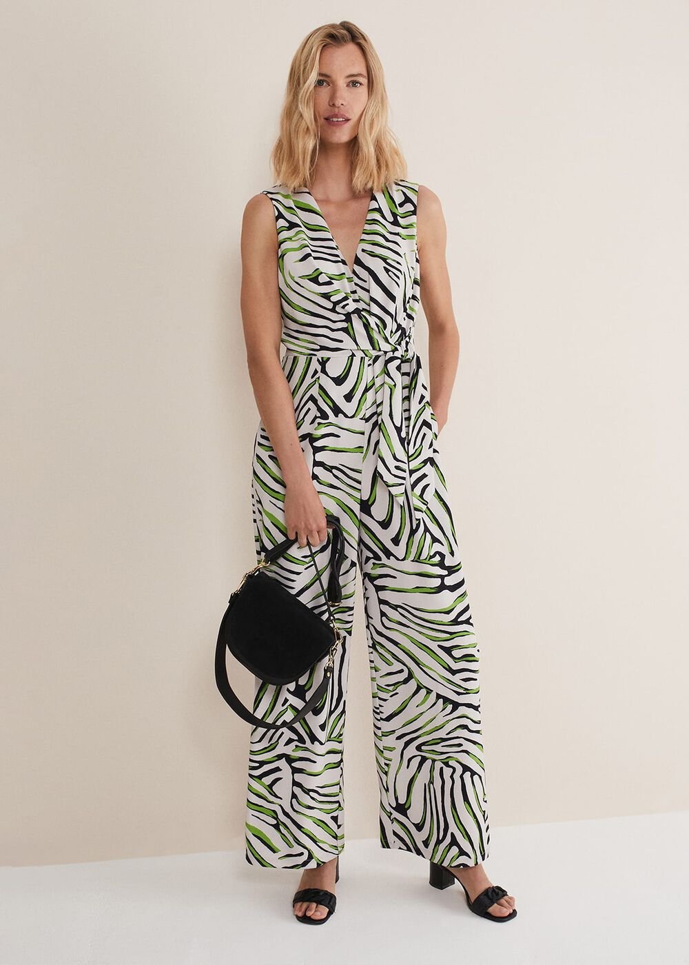 Tamsin Zebra Print Wide Leg Jumpsuit Green/Neutral