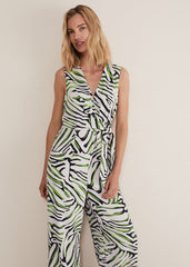 Tamsin Zebra Print Wide Leg Jumpsuit Green/Neutral