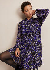 Blue Multicoloured Swing Mini Dress with Long Sleeves Multi-Coloured