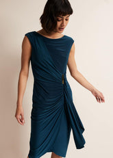 Teal Sleeveless Ruched Bodycon Midi Dress Teal