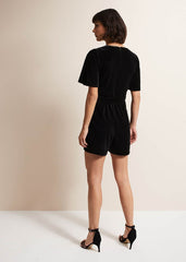 Holly Black Velvet Playsuit Black