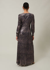 Sequin Maxi Dress with Long Sleeves & Wrap Around Bodice Rose Gold