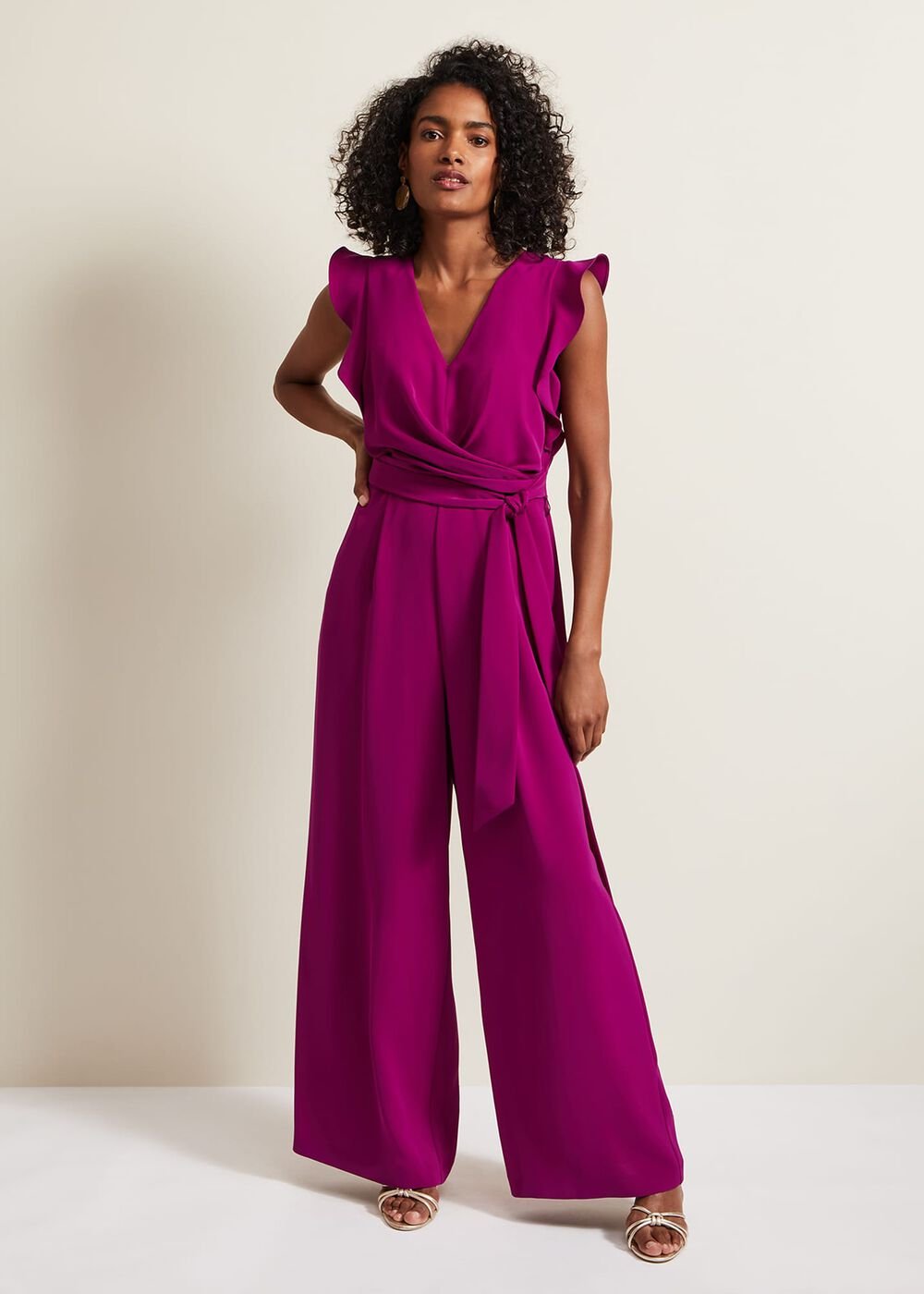 Ayla Magenta Ruffle Wrap Jumpsuit Magenta