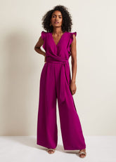 Ayla Magenta Ruffle Wrap Jumpsuit Magenta