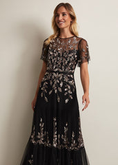 Hilary Beaded Tiered Maxi Dress Black
