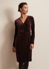 Elina Velvet Burnout Dress Burgundy