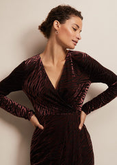 Elina Velvet Burnout Dress Burgundy