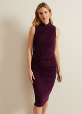 Stefania Burgundy Ruched Midi Dress Burgundy