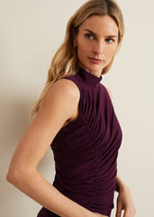 Stefania Burgundy Ruched Midi Dress Burgundy