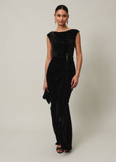 Black Velvet Sleeveless Wrap Maxi Dress Black