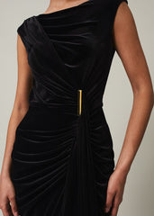 Black Velvet Sleeveless Wrap Maxi Dress Black