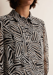 Black & White Zebra Print Button Down Shirt Dress Stone/Ivory