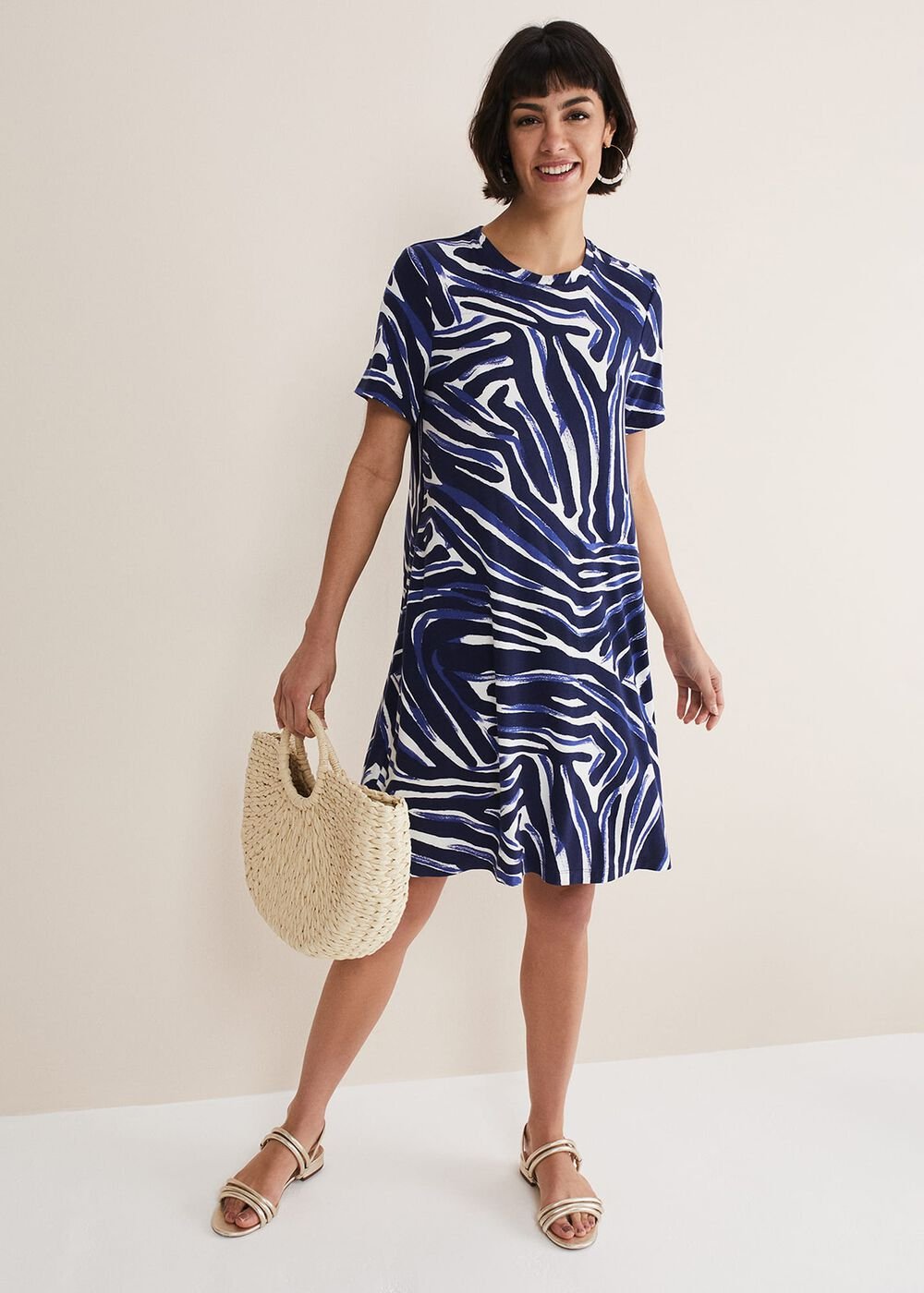 Isabelle Zebra Print Jersey Mini Dress Blue/Multi