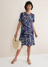 Isabelle Zebra Print Jersey Mini Dress Blue/Multi