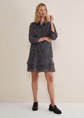 Black & White Abstract Print Chiffon Mini Dress Black/Multi