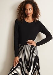 Black & White Fit & Flare Midi Dress with Abstract Print Black/Ivory