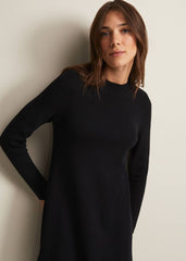 Black Fine Knit Mini Dress with Long Sleeves Black