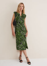 Trinny Zebra Print Trench Midi Dress Green