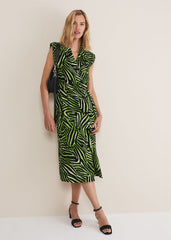 Trinny Zebra Print Trench Midi Dress Green