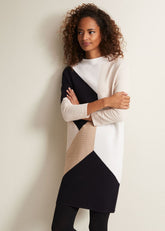 Black & White Ripple Textured Long Sleeve Dress Multi-Coloured