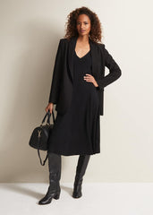Black Fit & Flare Dress with V-Neck & Long Sleeves Black