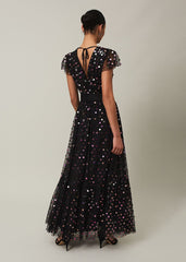 Loren Sequin Spot Tulle Maxi Dress Black/Multi