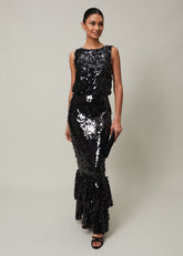 Elena Black Sequin Tiered Maxi Dress Black