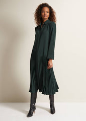 Helena Pleated Shirt Midi Dress Dark Green