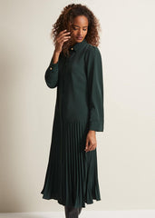 Helena Pleated Shirt Midi Dress Dark Green