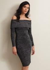 Heidi Knitted Bardot Dress Black/Silver