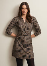 Geometric Mini Shirt Dress in Black & Camel Black/Camel