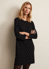 Catriona Stud Shift Knitted Mini Dress Black