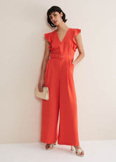 Kallie V Neck Frill Jumpsuit Orange