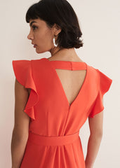 Kallie V Neck Frill Jumpsuit Orange