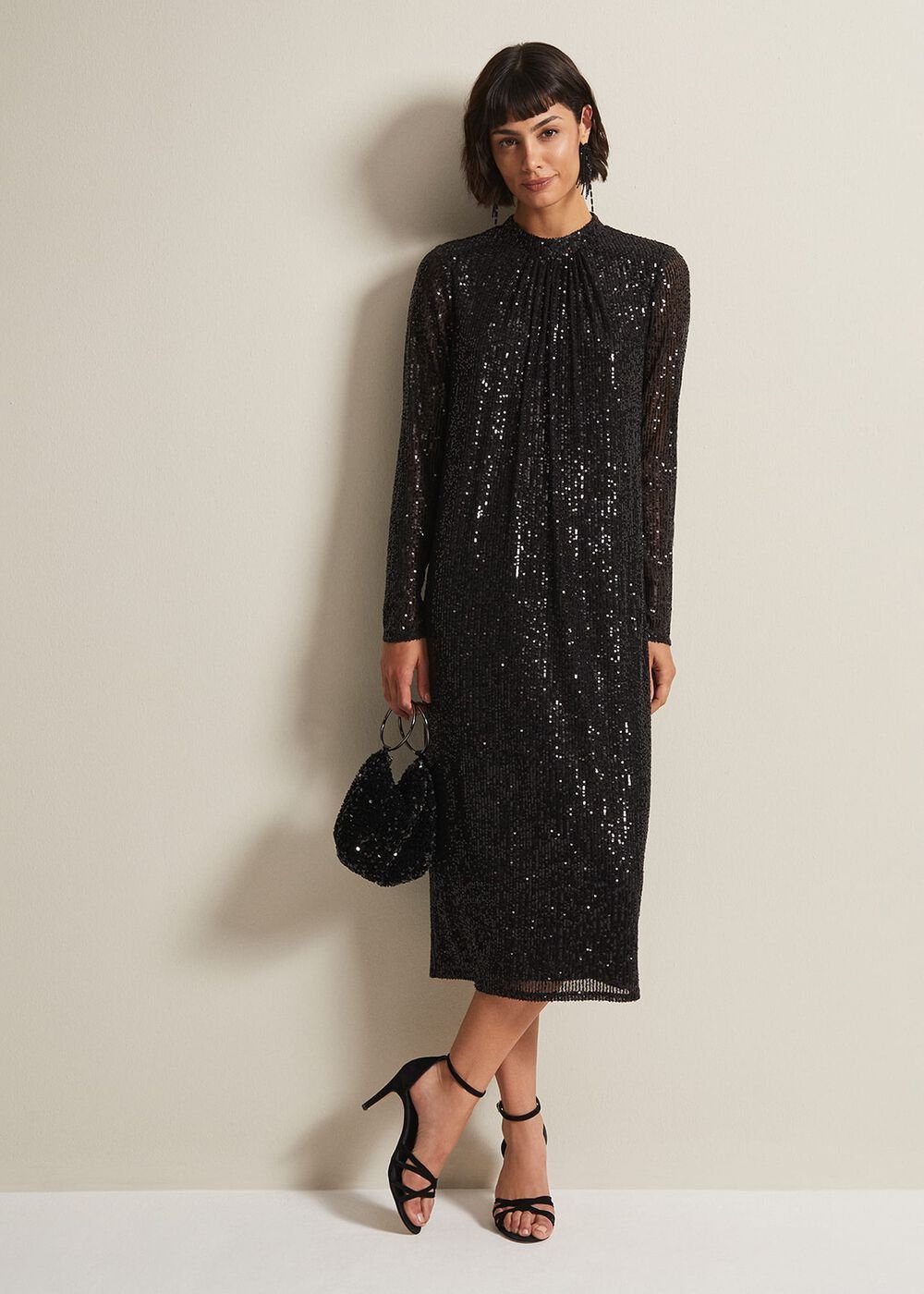 Cindy Black Sequin Midi Dress Black