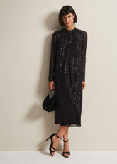 Cindy Black Sequin Midi Dress Black
