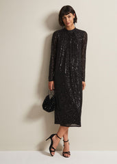 Cindy Black Sequin Midi Dress Black