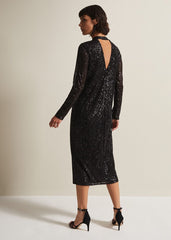 Cindy Black Sequin Midi Dress Black