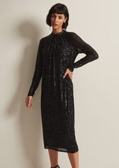 Cindy Black Sequin Midi Dress Black