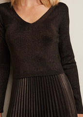 Isla Metallic Pleated Knitted Dress Bronze