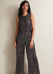 Aubrey Sequin Wide Leg Jumpsuit Gunmetal