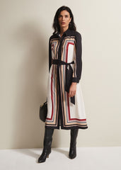 Black & White Striped Shirt Midi Dress Black/Multi