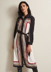 Black & White Striped Shirt Midi Dress Black/Multi
